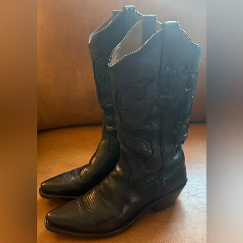 Old West LF1579 Black Snip Toe Cowboy Boots Women 7B Leather Western - Picture 2 of 9